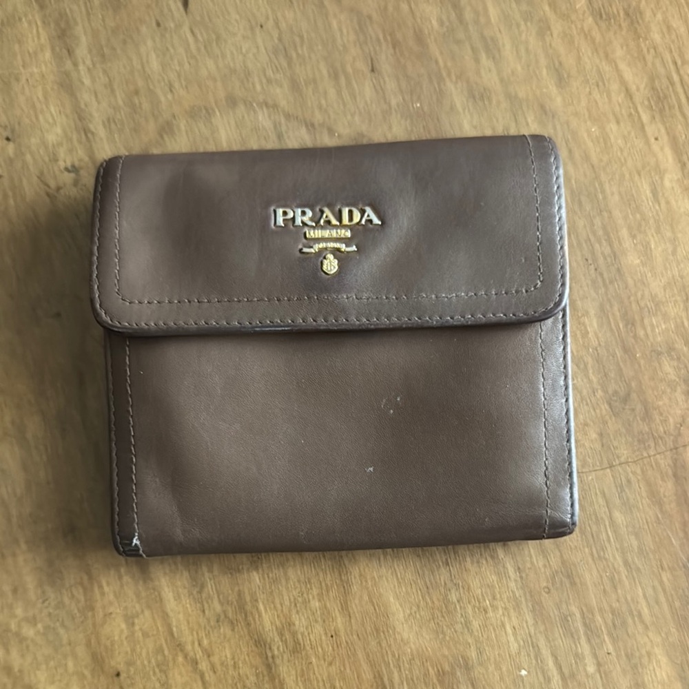 Prada Brown Leather Wallet with Gold Accents